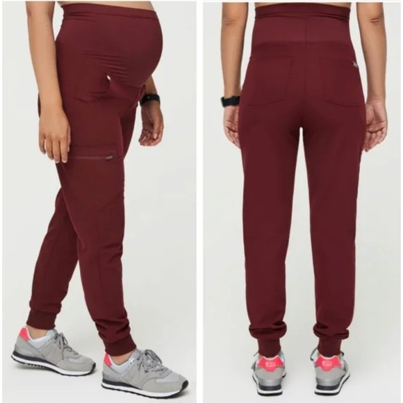 FIGS Zamora Maternity Scrub Pants Women's Small Burgundy Joggers NWT Medical - Picture 1 of 7